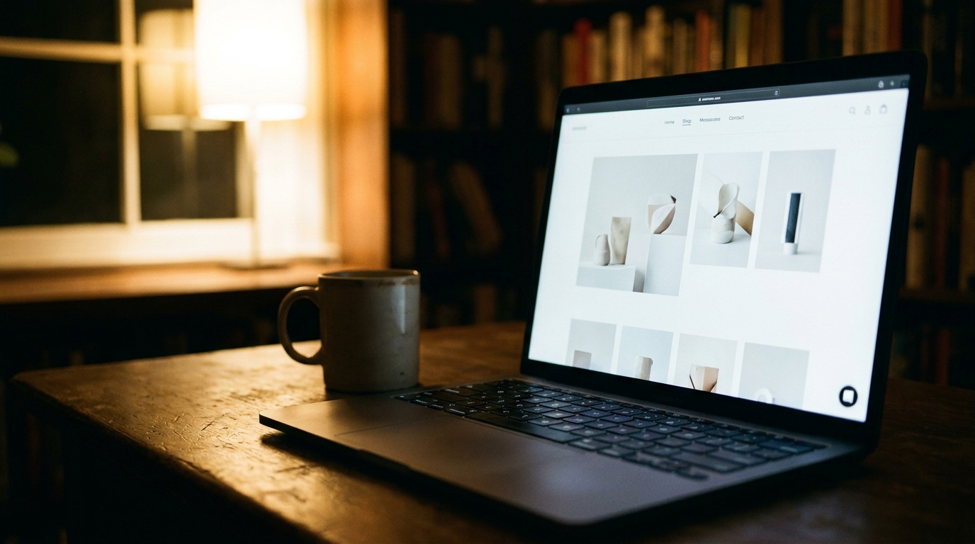 Shopify store owner reviewing their store conversion rate on a laptop